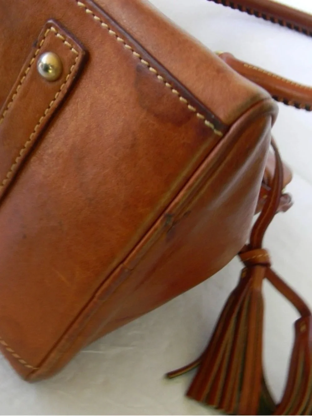 Dooney & Bourke Florentine NATURAL Leather Domed Buckle Satchel Tassels SHOULDER